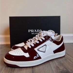 Prada downtown Men's Burgundy and White Sneakers